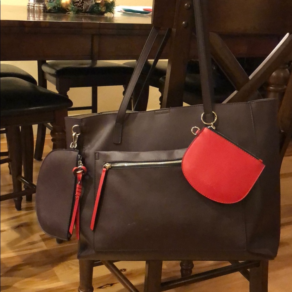 Mondani New York Celia Leather Tote: Dark Ruby/Red